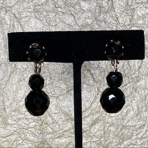 Vintage Black 3 Bead Clip On Earrings